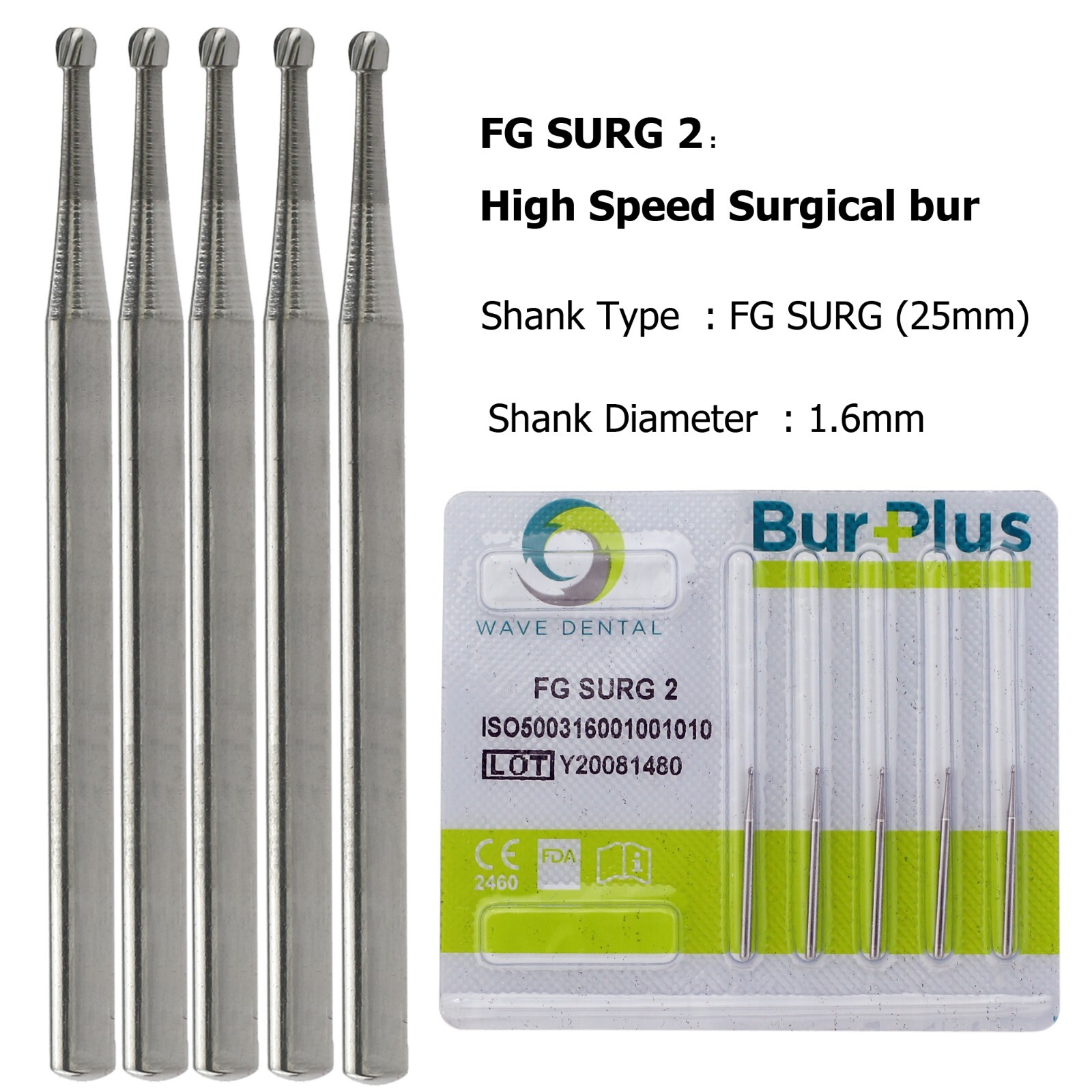 Wave Dental Surgical Burs 25mm Carbide Bur Friction Grip FG Round For High Speed