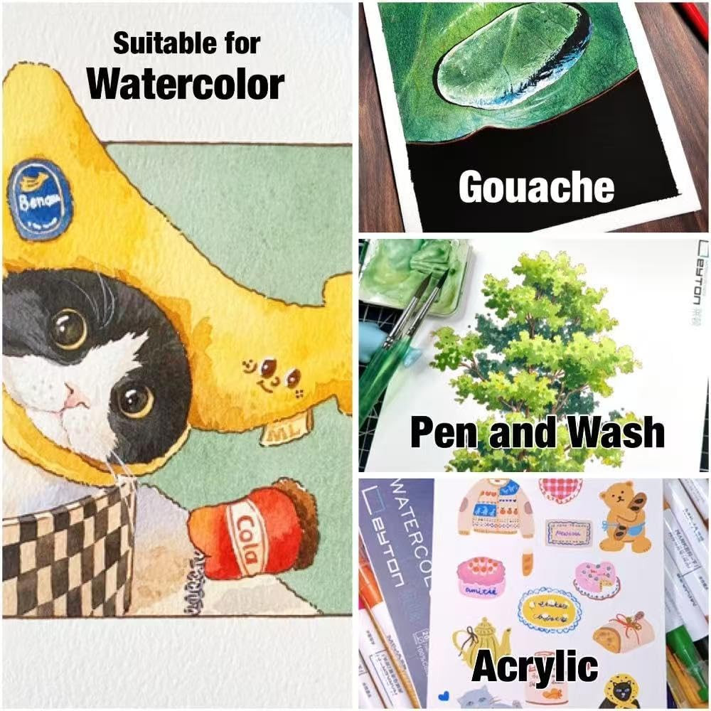 Non-Warping 100% Cotton Watercolor Paper Block - 20 Sheets of 160Lb/350Gsm Co...