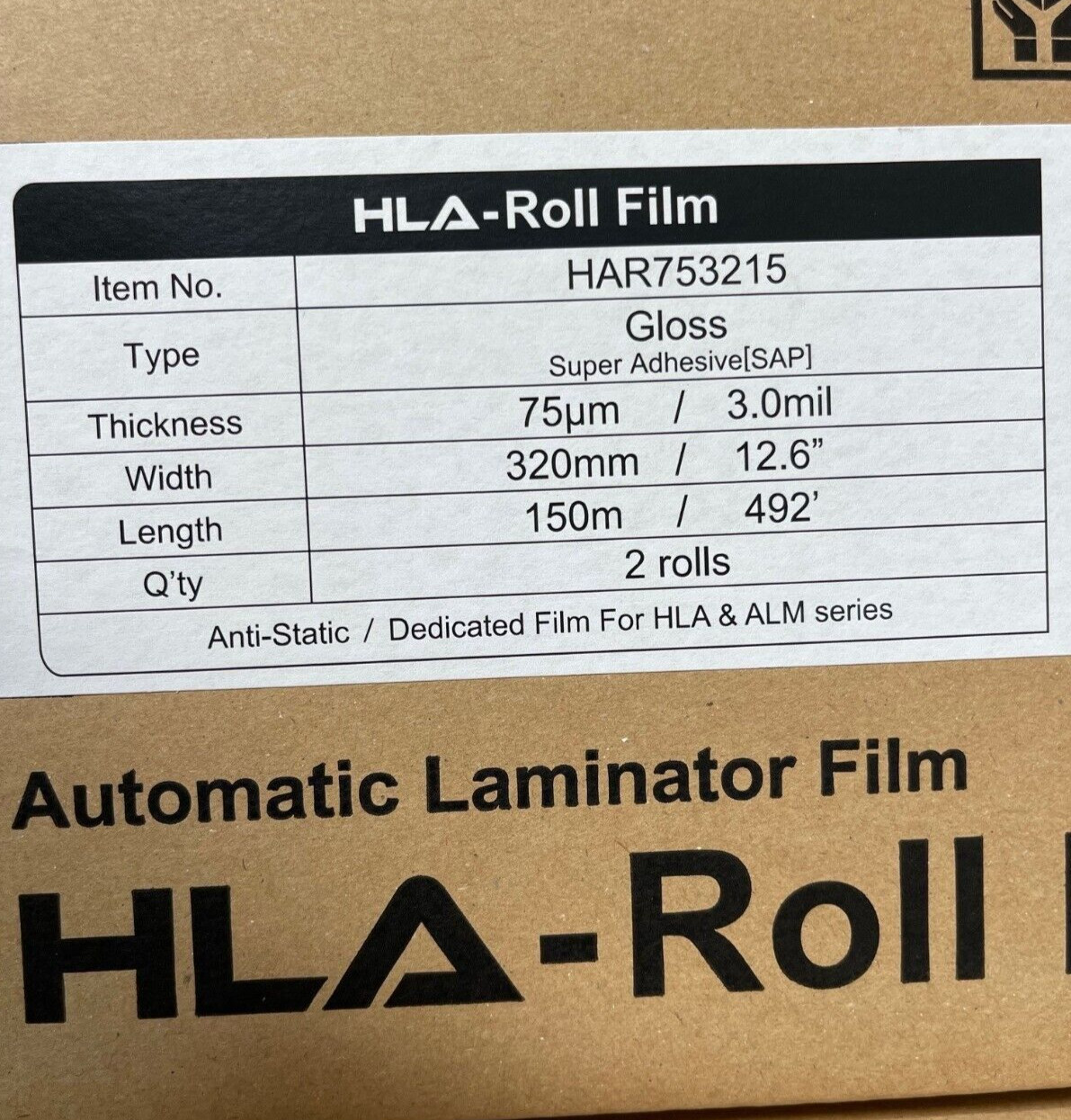 FujiPla HLA & ALM Laminating Film Rolls 3 mil Gloss 12.6" X 492' - 2rolls