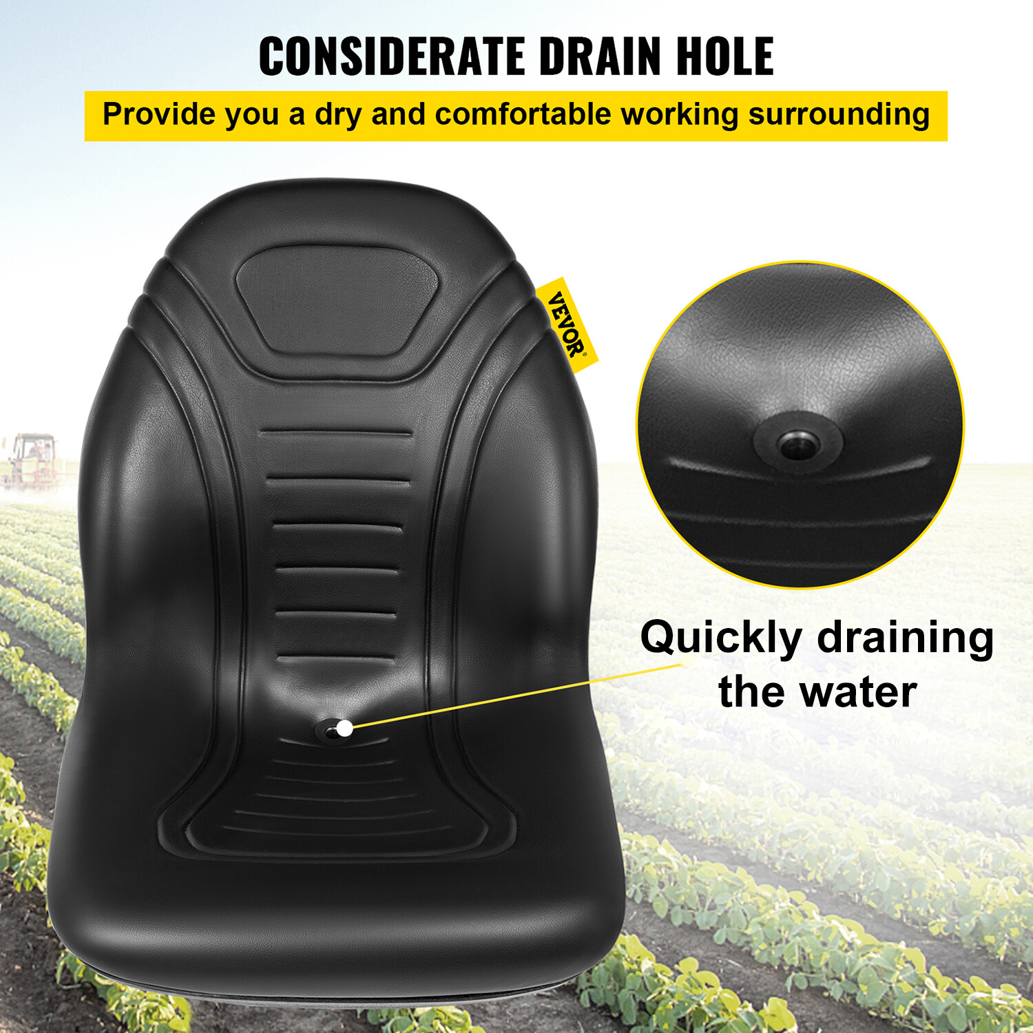 VEVOR Tractor Seat Vinyl Forklift Seat Waterproof Drain Hole Yamaha with Cushion