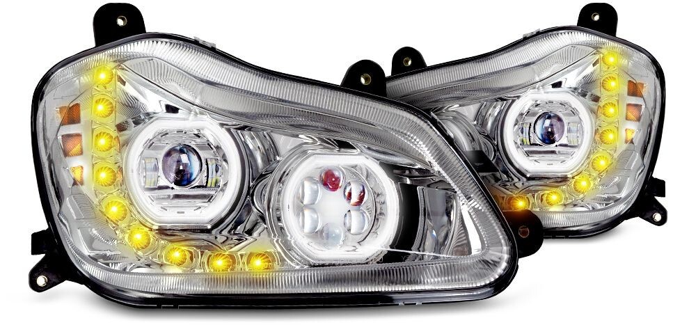 KENWORTH T680 FULL LED HEADLIGHTS CHROME W/ SEQUENTIAL TURN SIGNAL PAIR