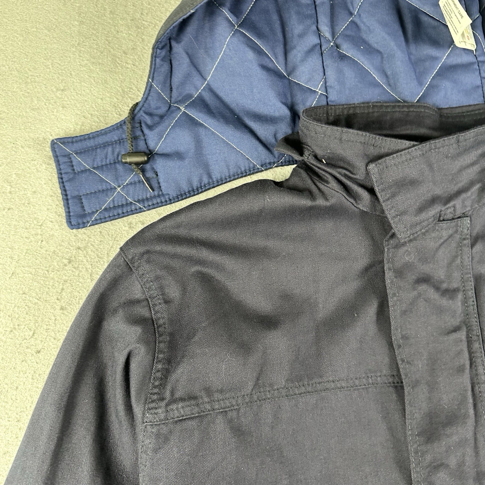 Bulwark FR Jacket Mens XL Blue Flame Resistant Workwear Snap Zip Hooded