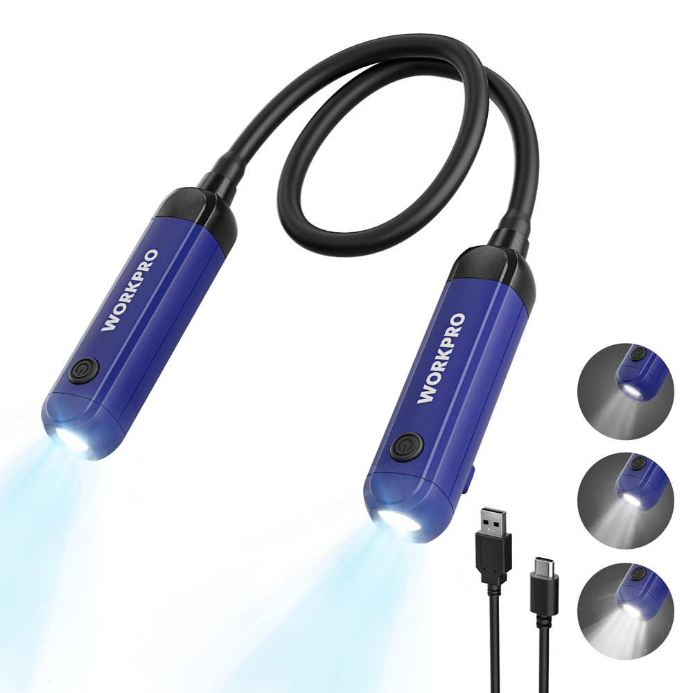 WORKPRO 300LM Rechargeable Neck Light Hands-Free 3 Brightness Level Bendable Arm