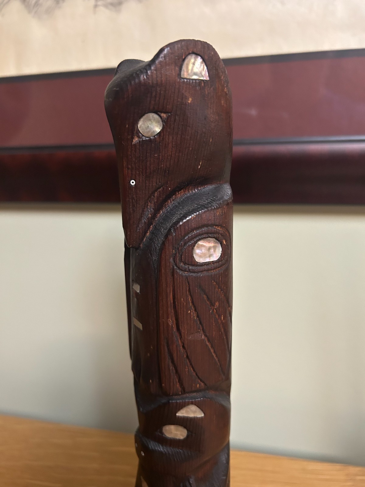 Tlingit Totem Pole with Abalone Inlays