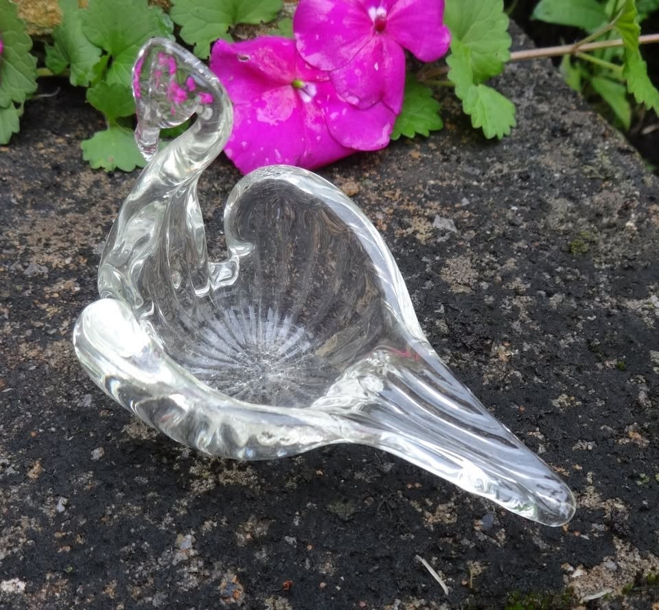 Unique, Handmade Swan-Shaped Glass Open Salt Dip, Cellar, Dish!