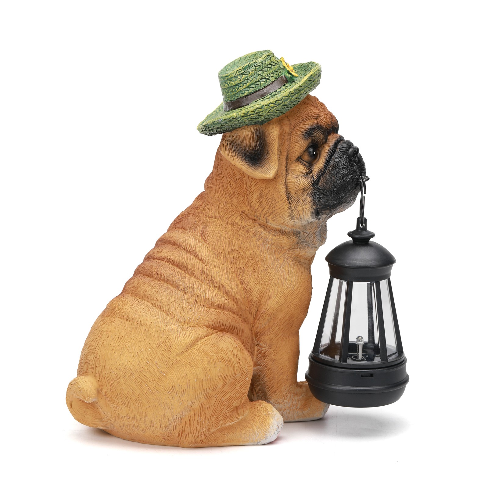 Solar-Powered Garden Dog Statue with Integrated Lanterns for Outdoor Decor