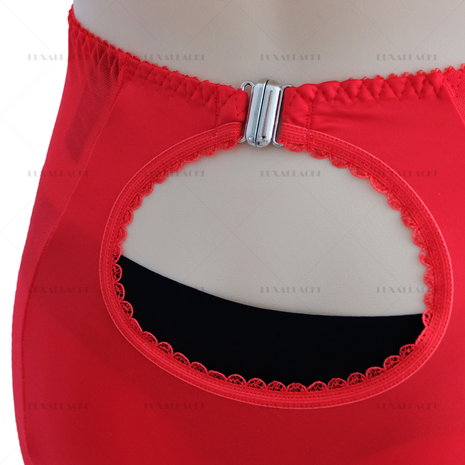 Luxallacki Back Hollow Sheer Garter Belt 6 Straps Suspender Metal Clips Girdle