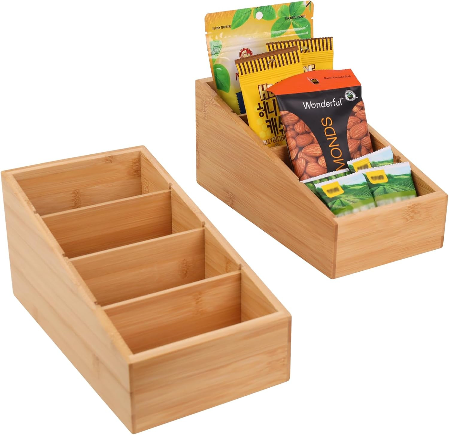 4-Section Snack Organizer with Removable Dividers for Kitchen, Cabinet, Office,