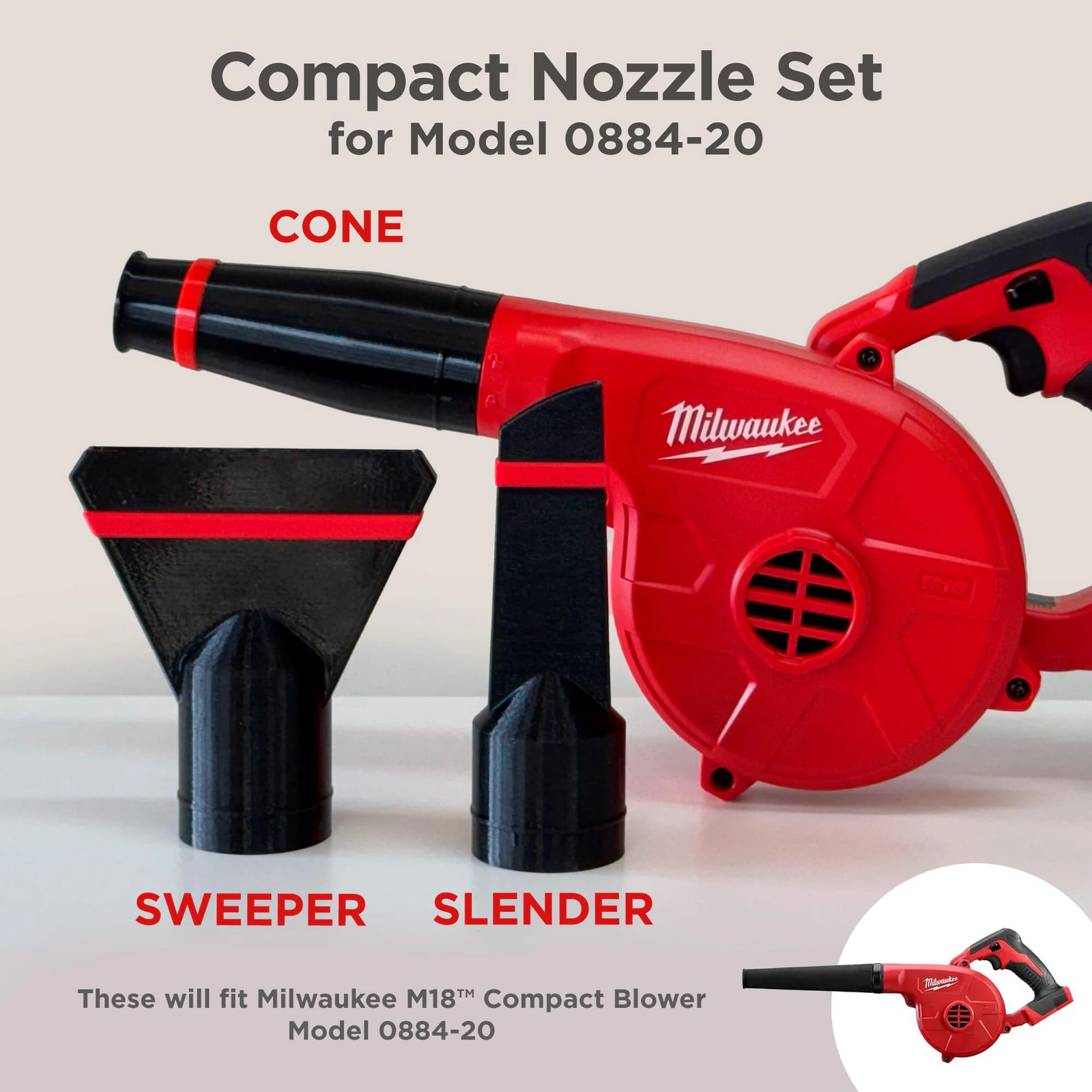 Nozzles for Milwaukee Cordless Compact Blower 0884-20