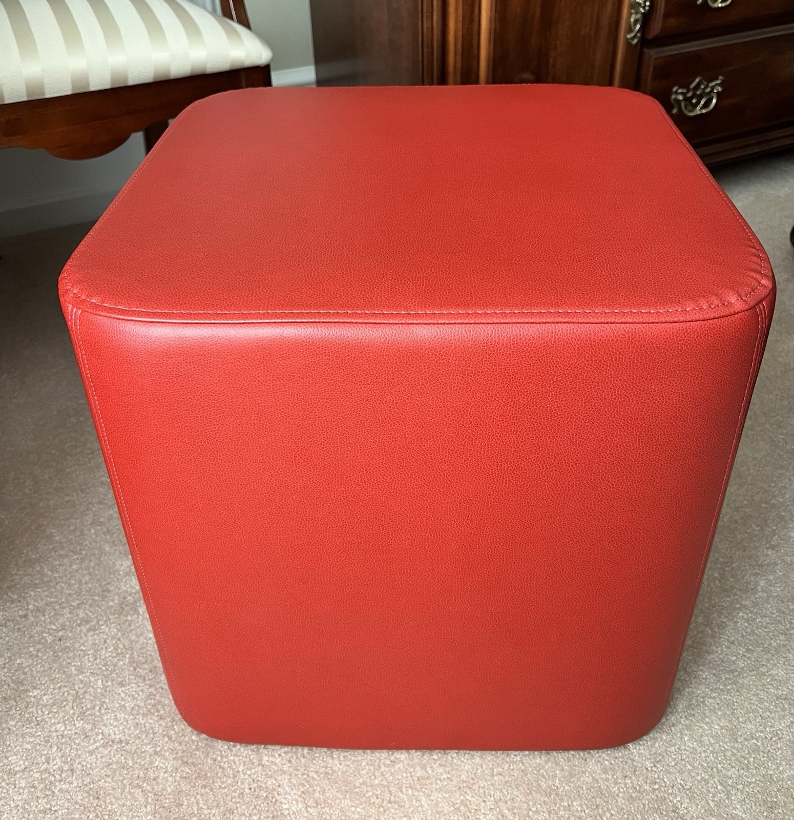 New Joelle Kimball RED Square Upholstered Top Ottoman 18” Made in USA
