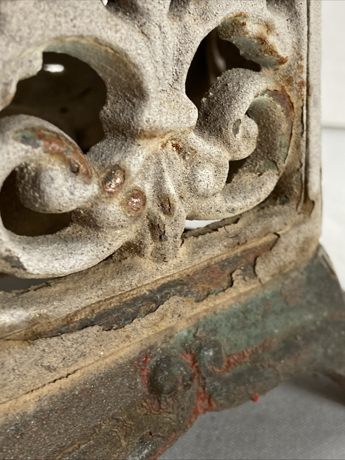 Vintage 9” Large Cast Iron Asian Pagoda Tea Light Candle Heavy Hanging Lantern