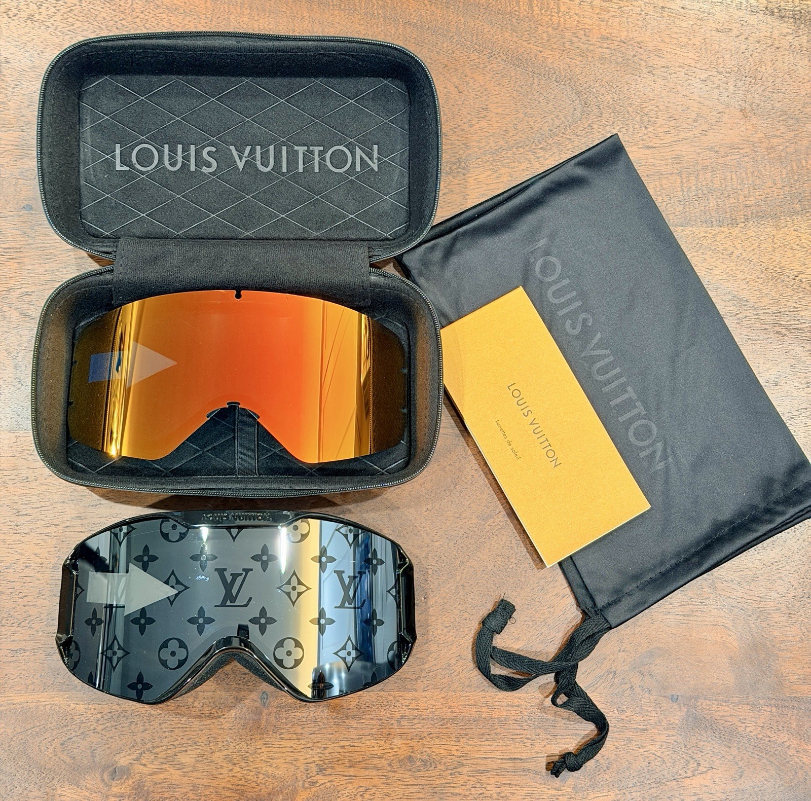 Louis Vuitton Snowboard Ski Mask Goggles - Black Frame with Case & Lenses - NWOT