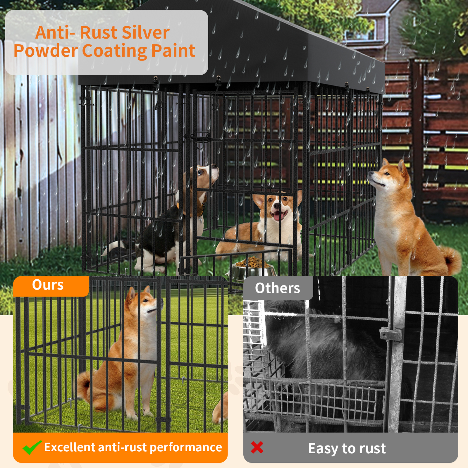 Heavy Duty Dog Kennel Upgrade Antirust Metal Pet Playpen Large Animal Cage House