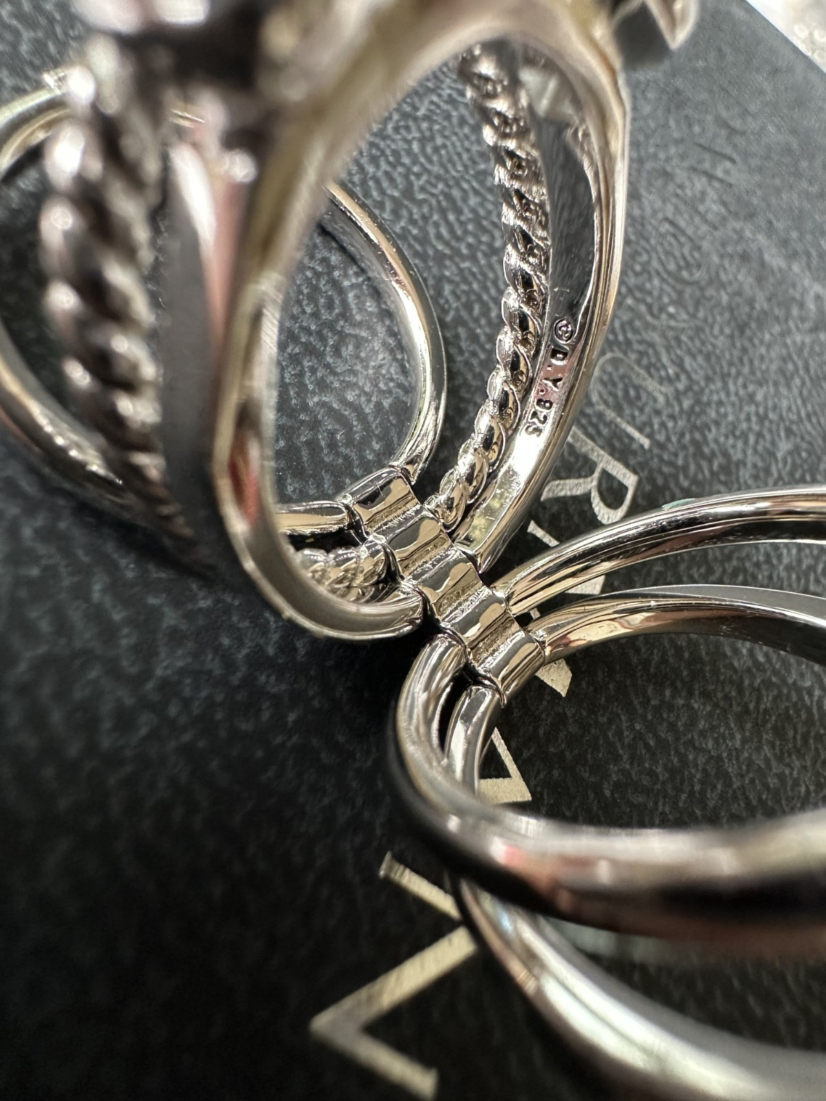 David Yurman Sterling Silver Stax Five Row Ring w/ Blue Topaz & Diamonds sz 9