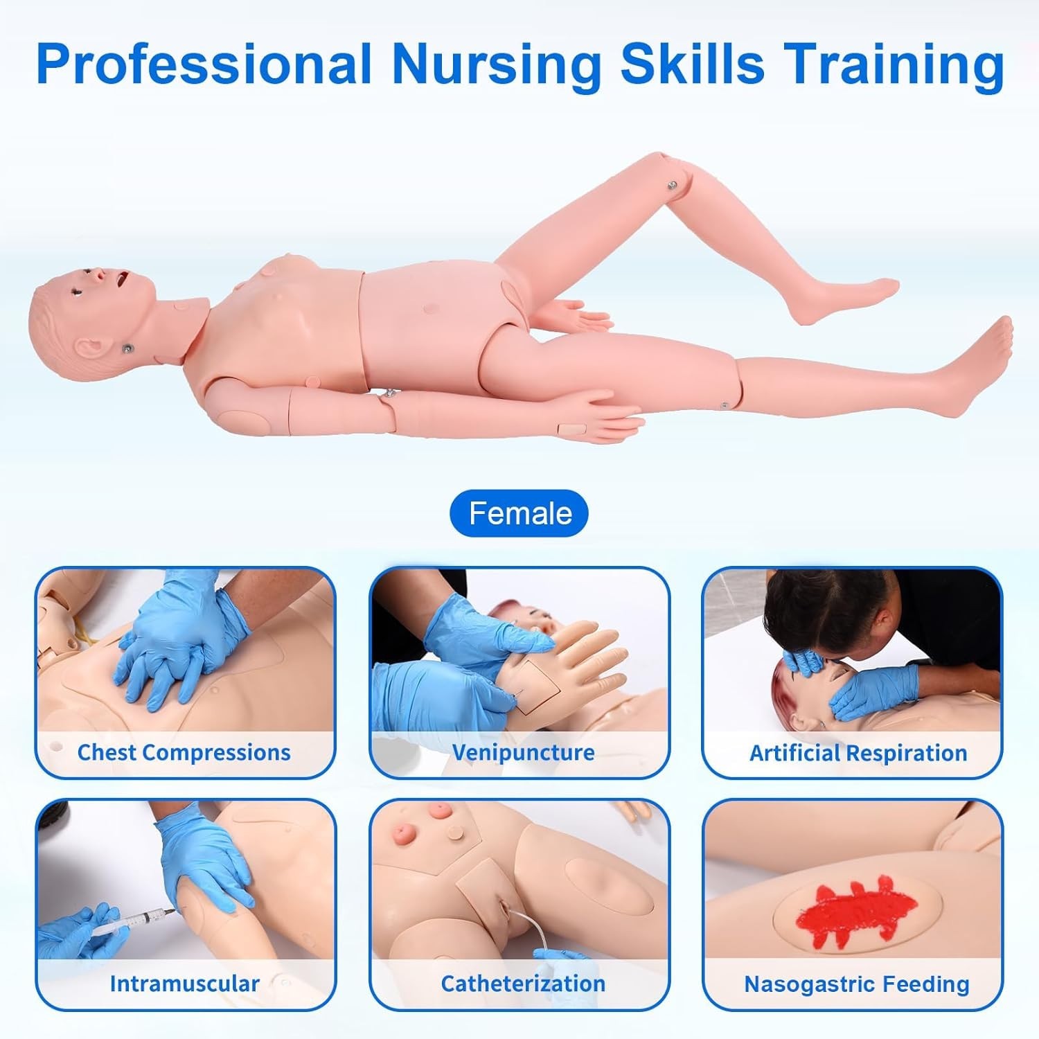 5.24ft Nursing Training Mannequin Patient Care Medical Manikin 24 Skills Female