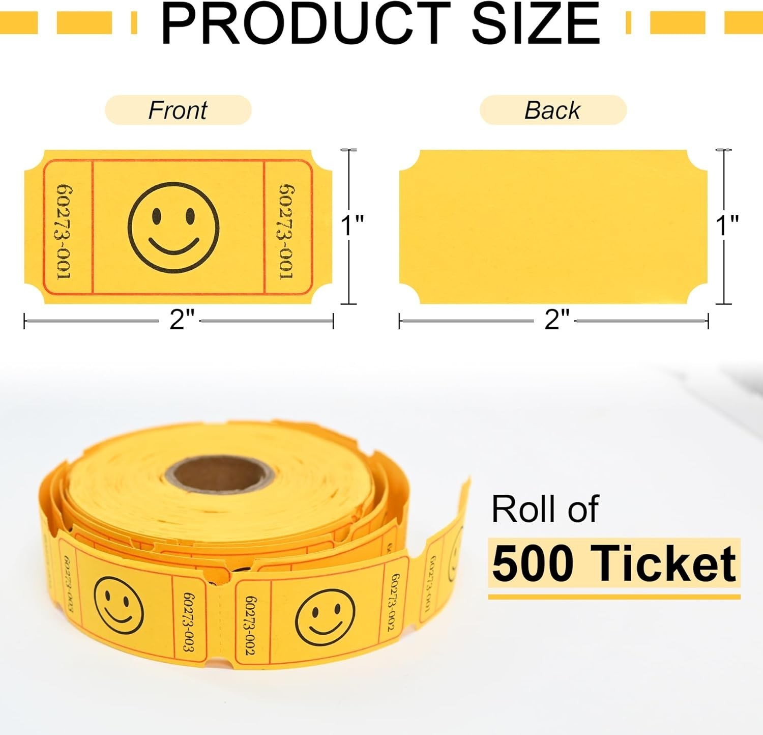 500 Raffle Tickets, Smile,Yellow6 Color Selection, Single Roll, Ticket for Ev...
