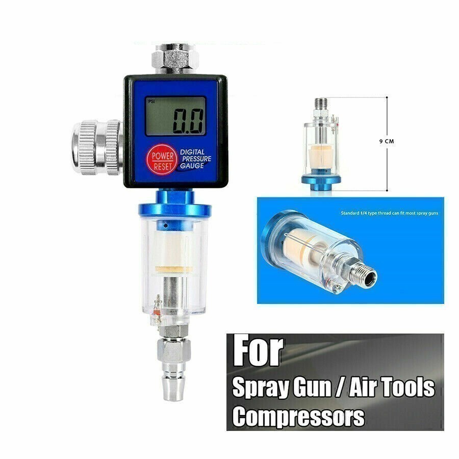 1/4" Air Flow Regulator Digital Pressure Gauge Filter Tool For Paint Spray Gun