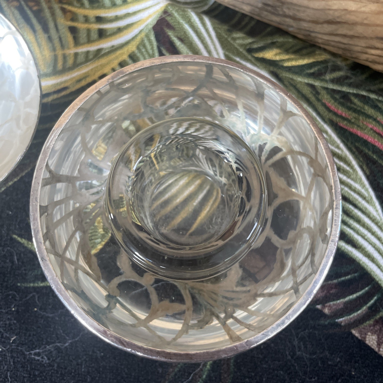 Antique Sterling Silver Overlay Glass Globe Art Nouveau Inkwell