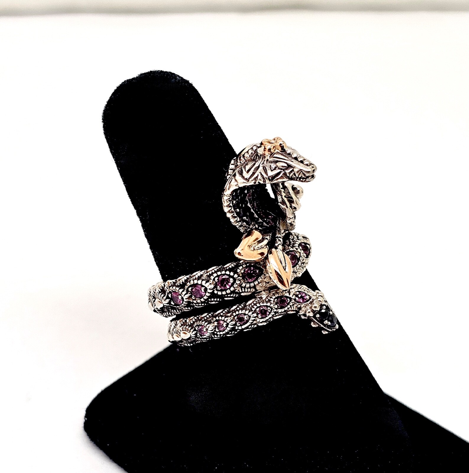 BARBARA BIXBY STERLING SILVER 18K MULTI-STONE KING COBRA SNAKE RING,9,BOX/POUCH