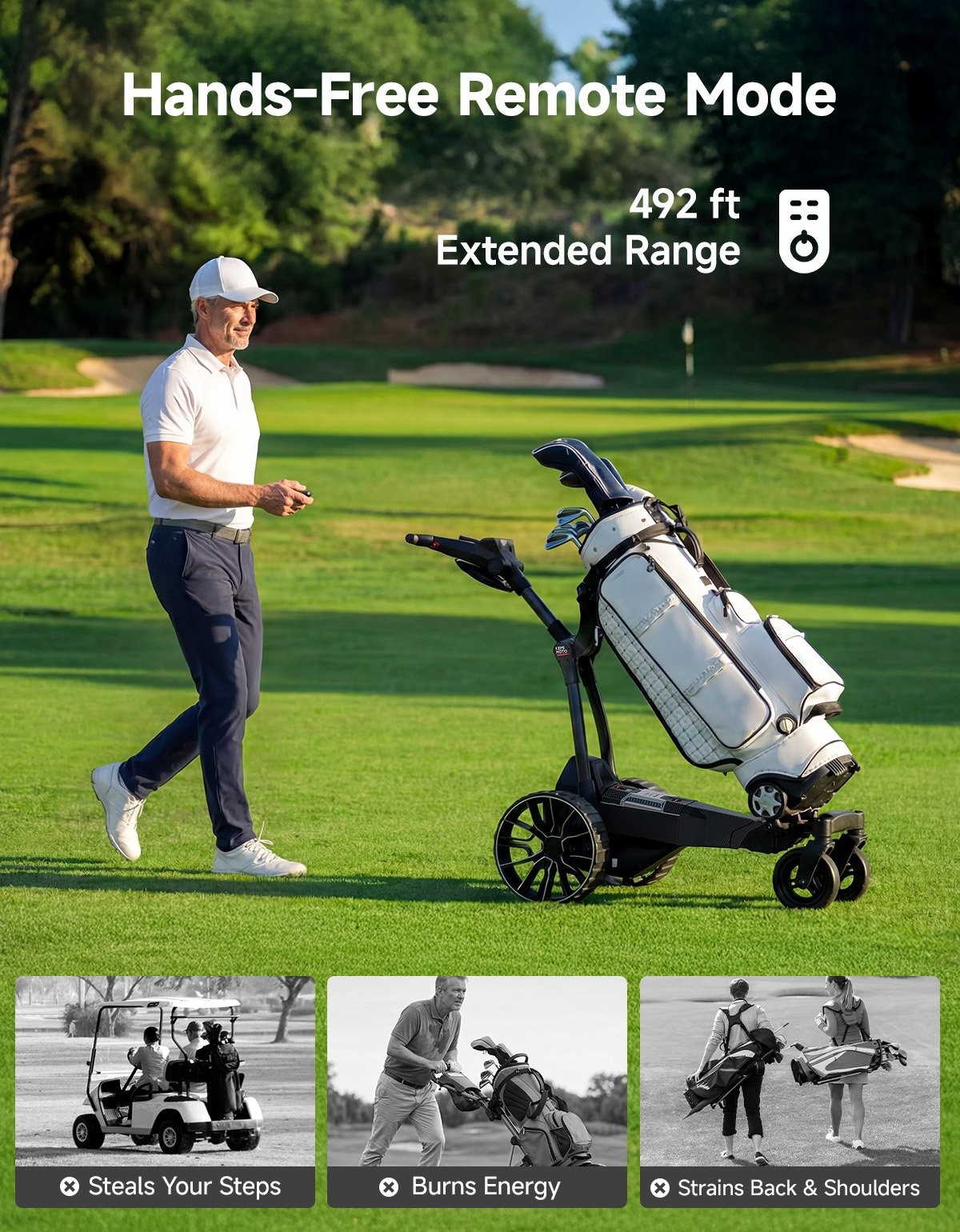 ApexR Foldable Electric Golf Push Cart Trolley Remote Control with Assist Mode