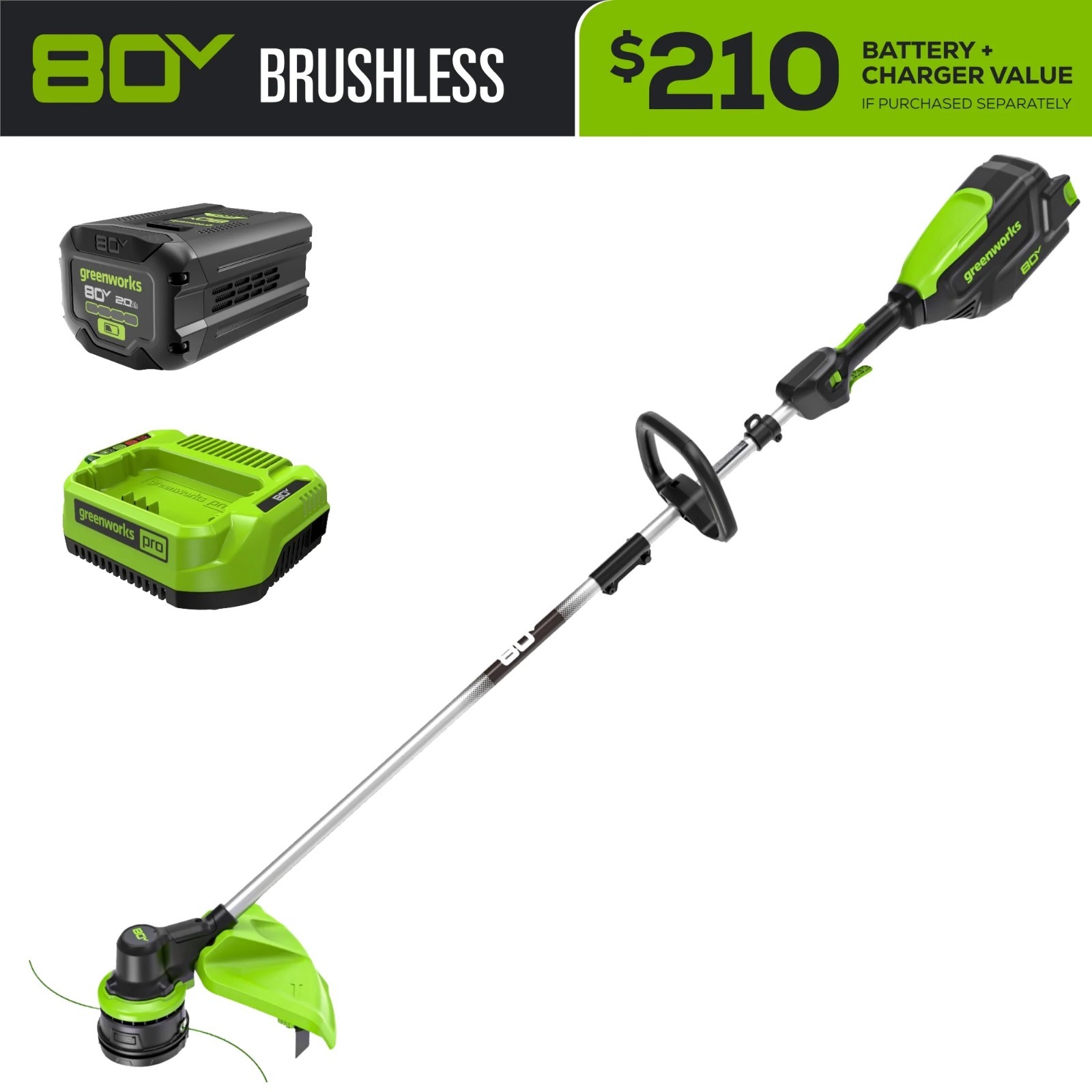 Greenworks 80V 16" Brushless String Trimmer Weed Eater w/ Battery & Charger kit