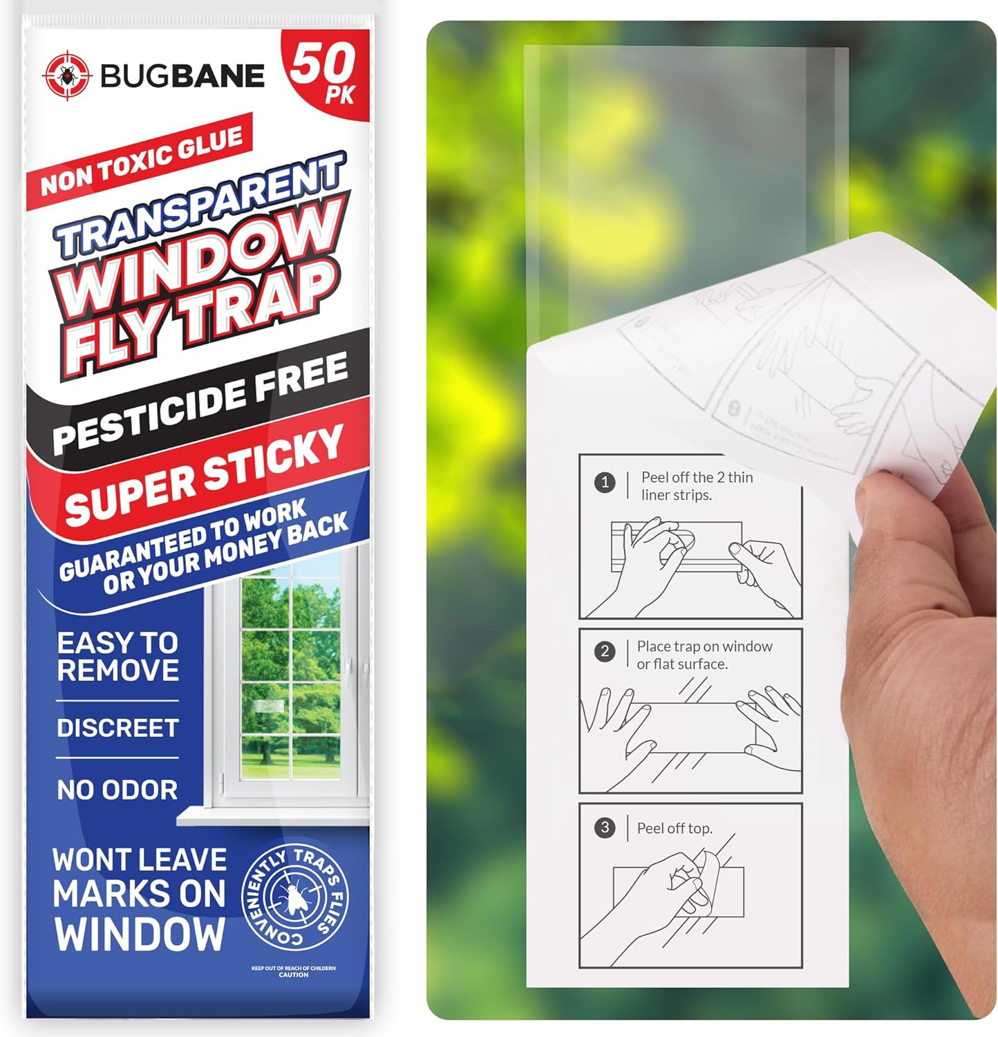 50 Window Fly Traps Sticky Non-Toxic Clear Fly Paper Indoor for Home. No Mess F