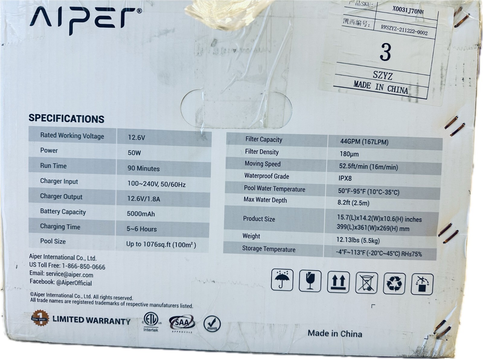 AIPER Cordless Robotic Automatic Pool Cleaner Vacuum,5000 mAh Rechargeable USED