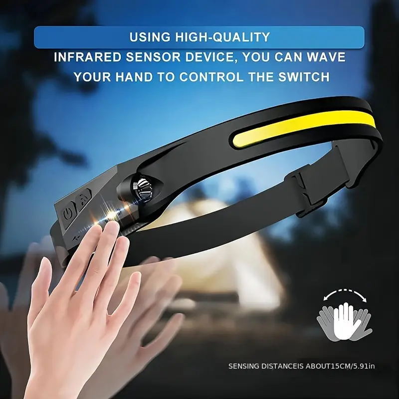 COB LED Headlamp USB Rechargeable Headlight Torch Work Light Bar Head Band Lamp