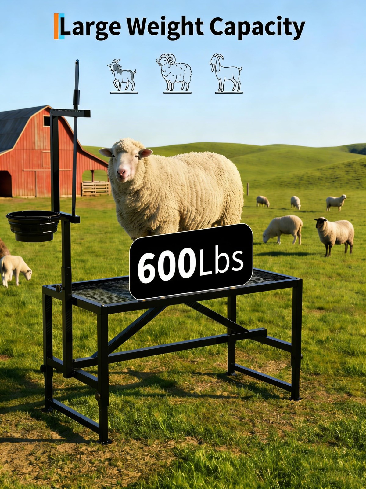 Metal Goat Milking & Shearing Stand | 47", 600LB Capacity, Adjustable Legs