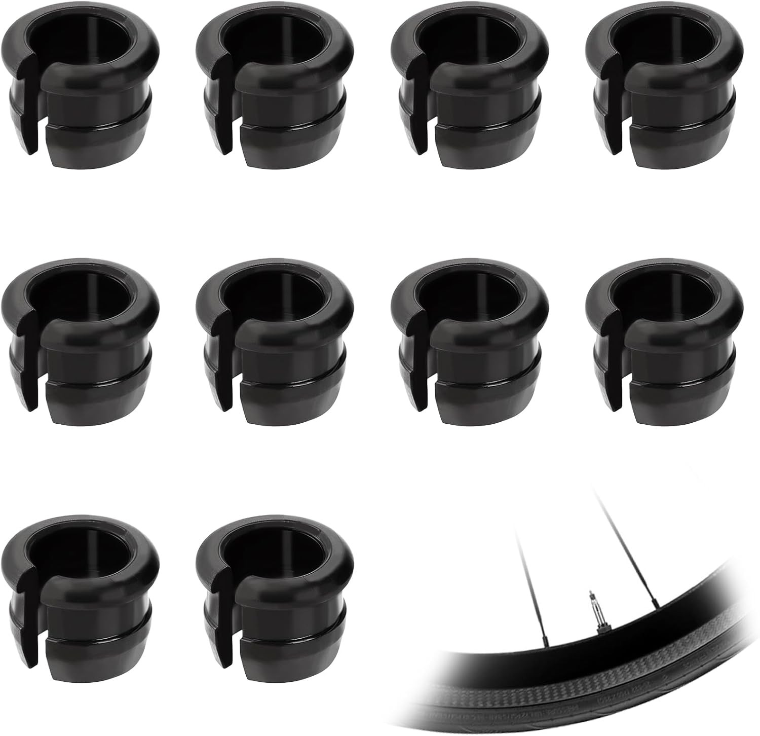 10 Pack Schrader to Presta Rim Adapters, Valve black