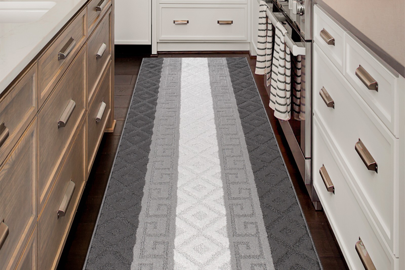 Custom Size Hallway Runner Rug, Non Slip, 26 Wide X Your Choice of Length, Grey