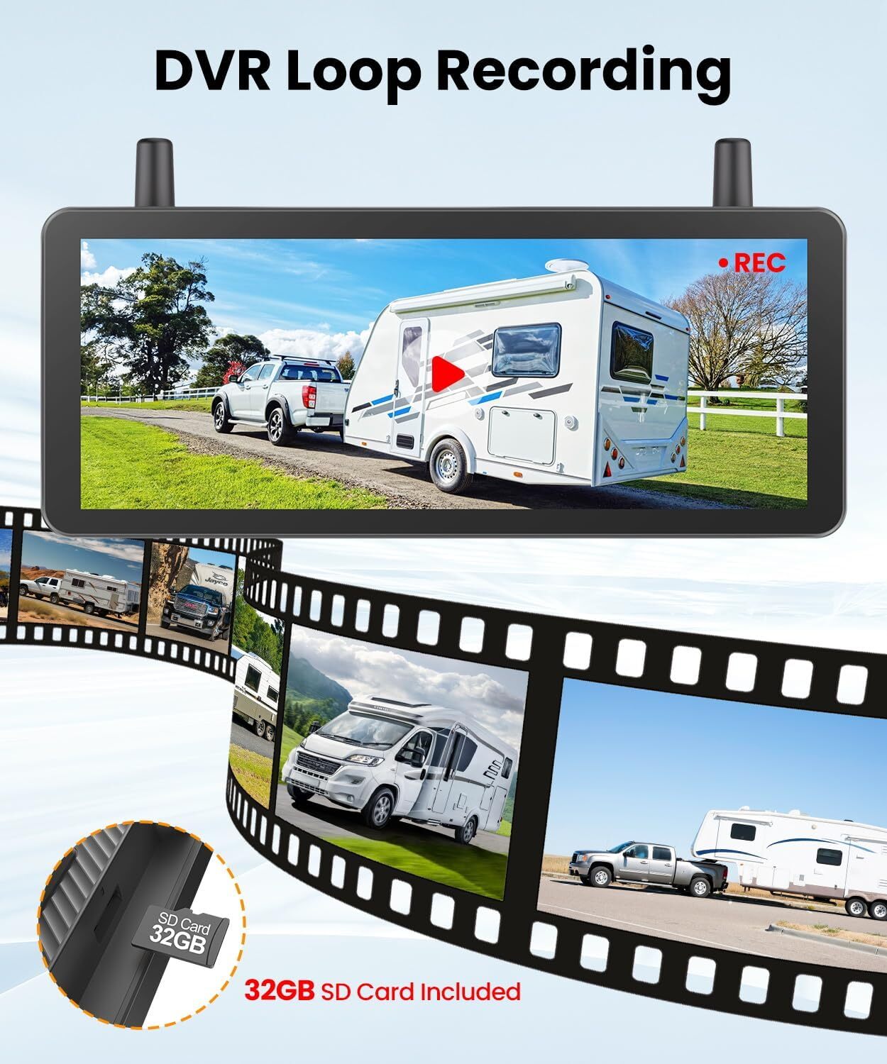 AUTO VOX Magnetic Solar Wireless Backup Camera : 7.2" DVR 1080P 2 Split Monitor