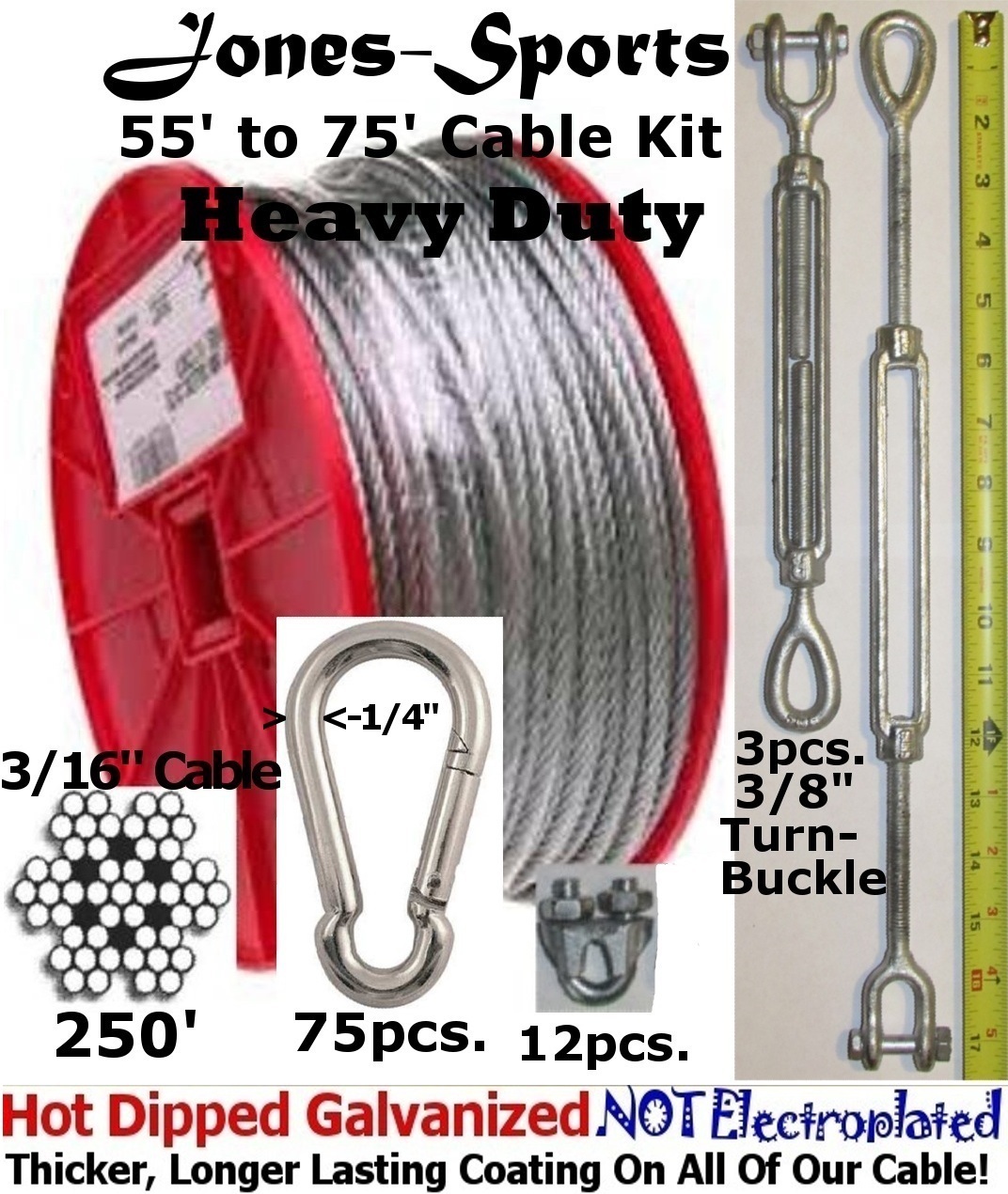 Batting Cage Cable Suspension Kit 70' Heavy Duty In/Out Door Baseball Softball