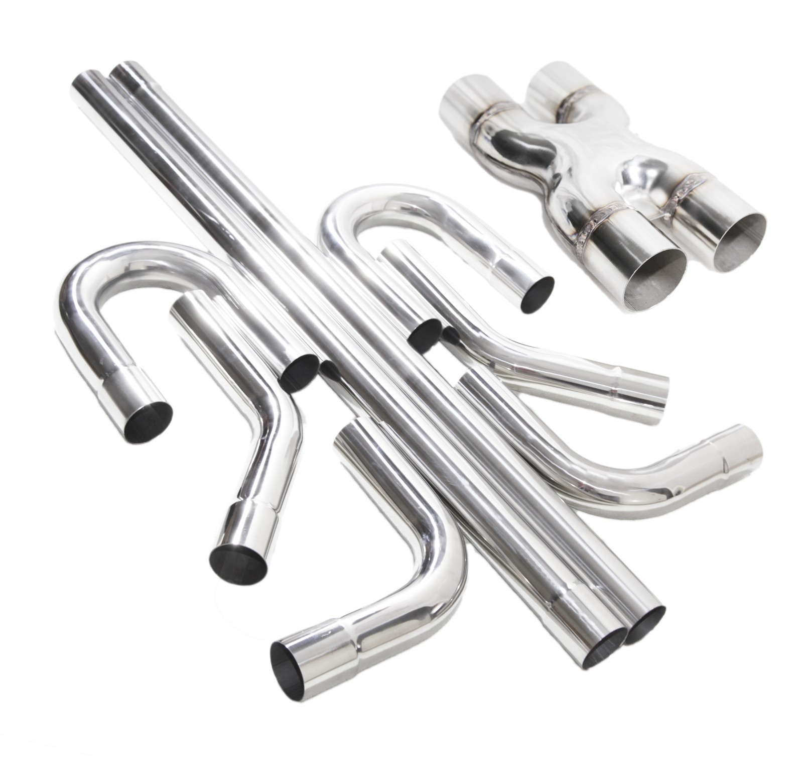 8PC 2.5"SS DIY Custom 45/90/180 Degree+47"Straight Pipe+ Crossover X- Pipe Kit