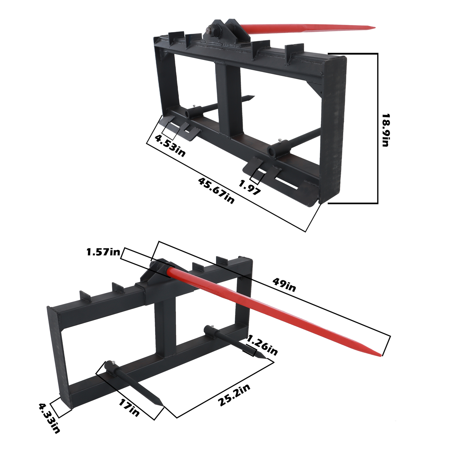 49" Tractor Hay Spear Sleeve Quick Attach Skid Steer Loader