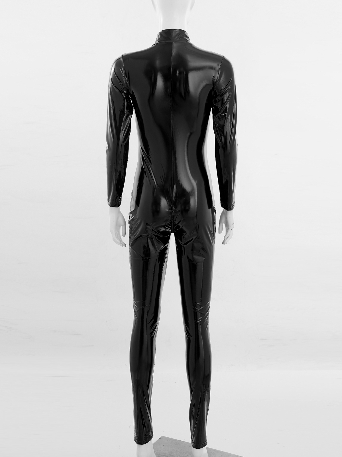 Womens Sexy Faux Leather Catsuit Latex Bodysuit Zipper Wet Look Leotard Jumpsuit