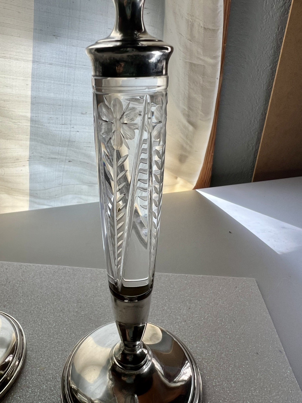 Antique Rare Hallmarked Sterling Silver Cement Filled Candlesticks Cut Glass