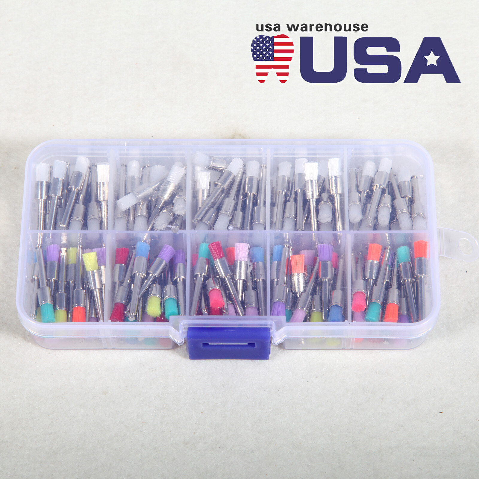 200 Pcs Dental White&Colorful Nylon Latch Flat Polishing Polisher Prophy Brushes