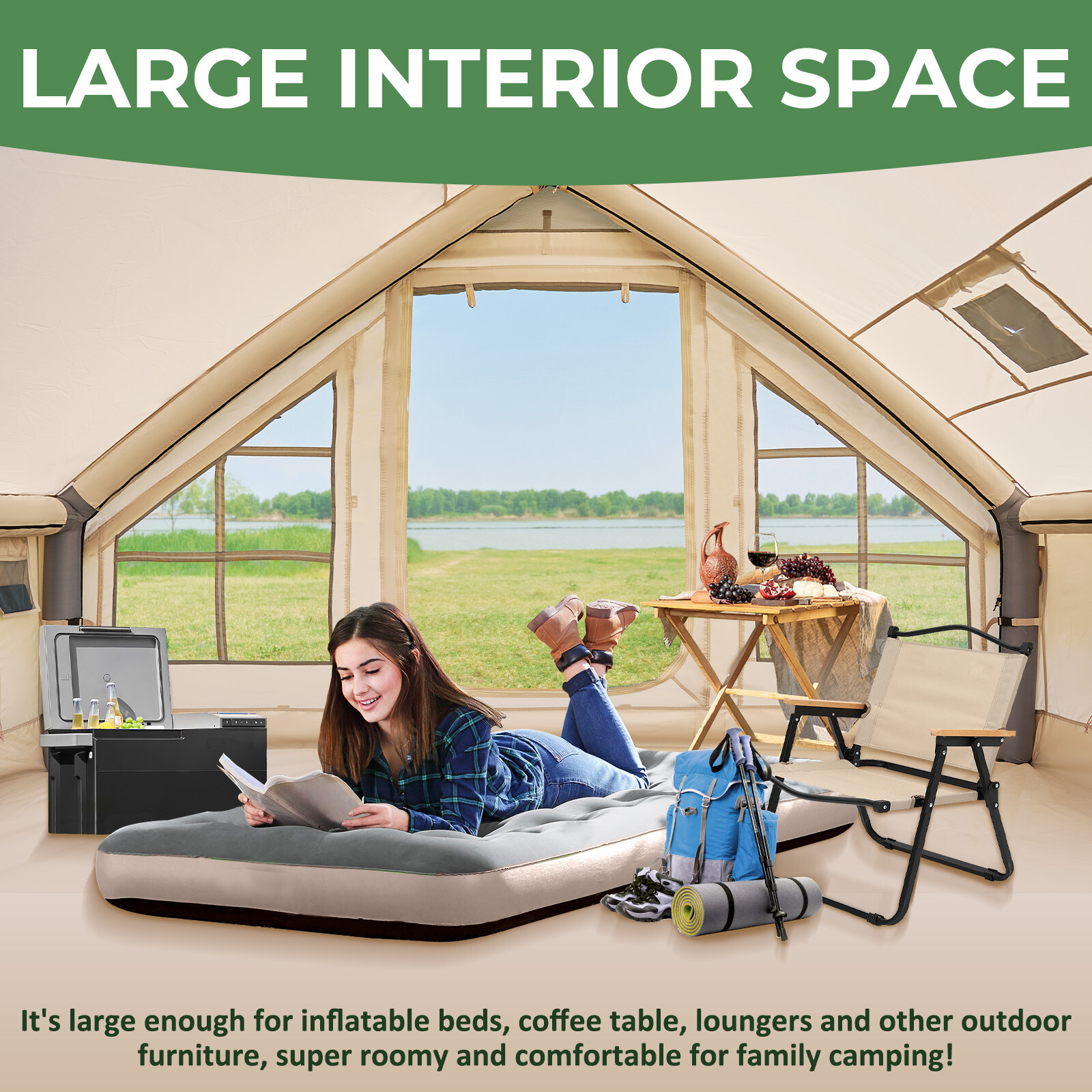 SLSY Inflatable Camping Tent with Pump 6 Person Family Camping Tent with Window