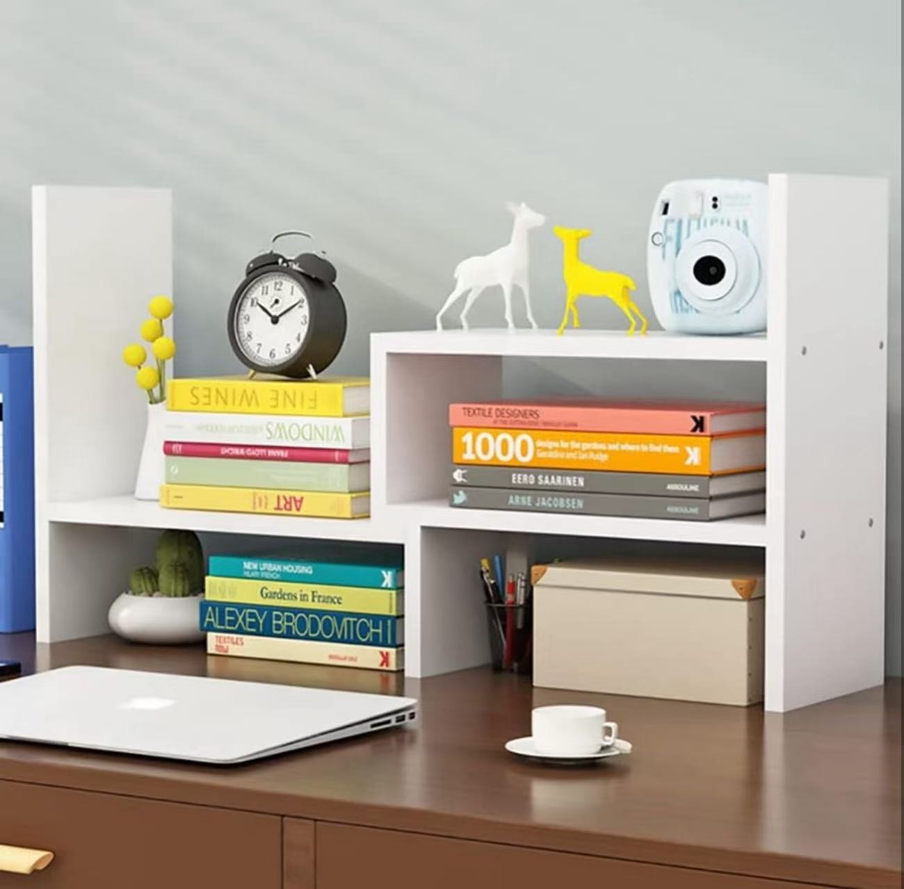 Desk Shelf, Adjustable Desktop Storage Organizer, Wood Display Shelf Rack, Offic