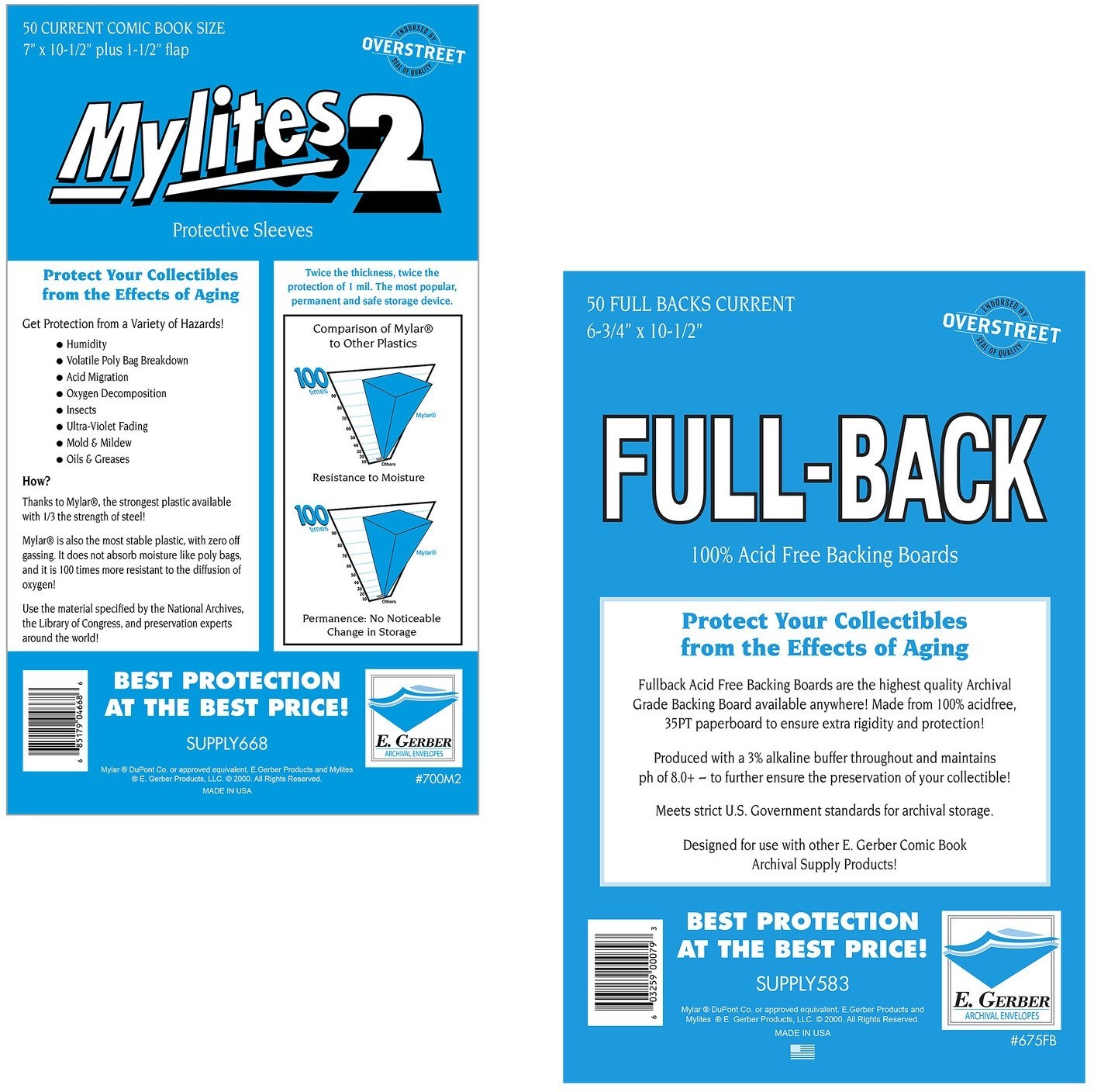 50 Mylites2 CURRENT Mylars Bags & 35PT Full Back Comic Boards E. Gerber