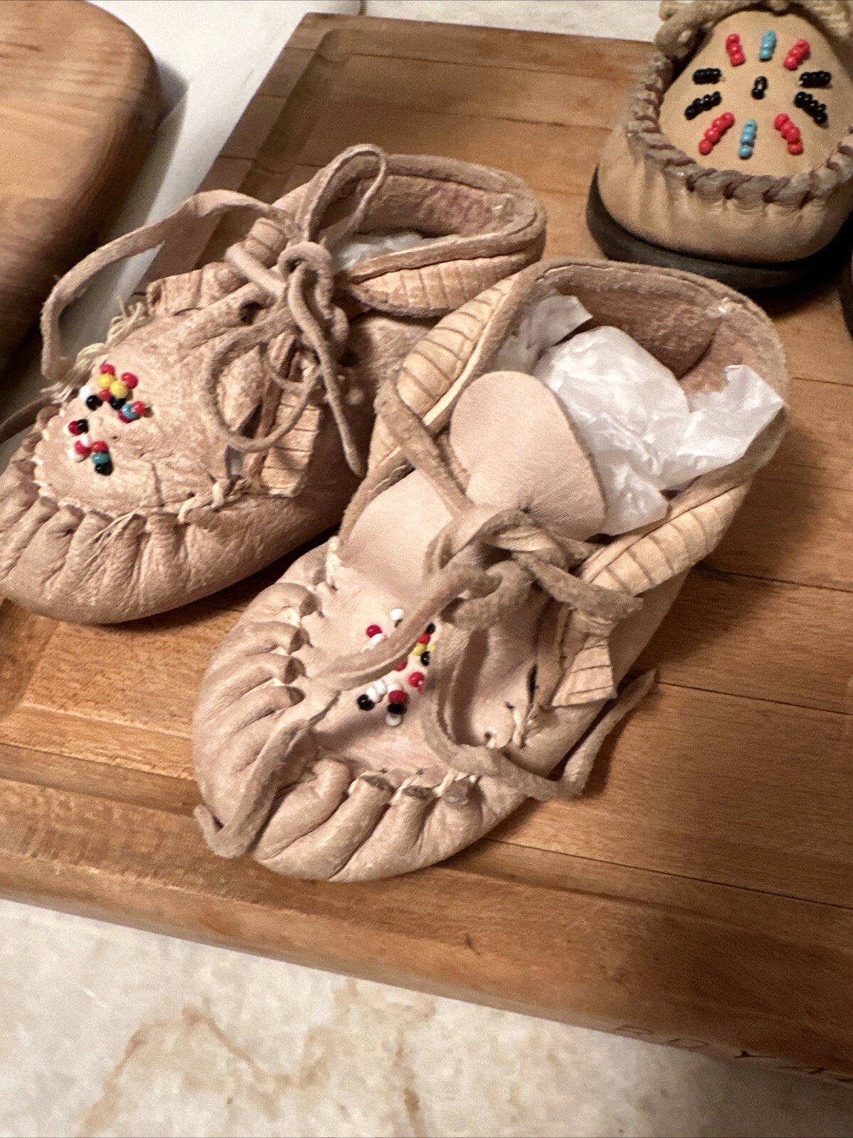 3 Pair Vintage Native Indian moccasins leather beads toddler Western Decor
