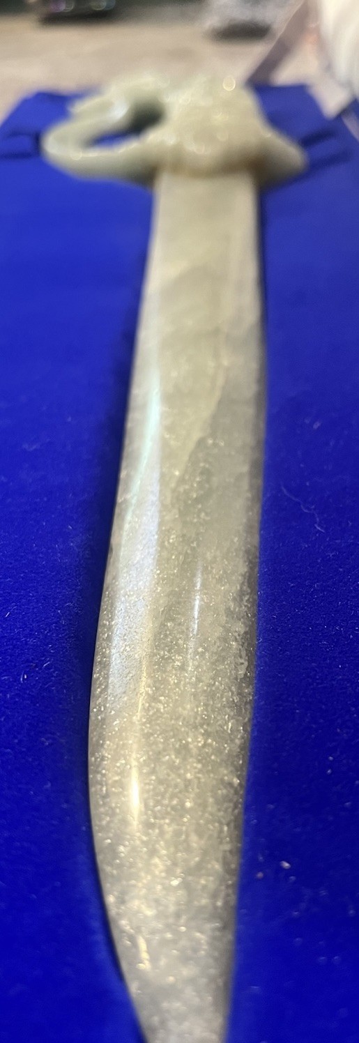 Carved jade horse hilt dagger with meticulously sculpted 18”long