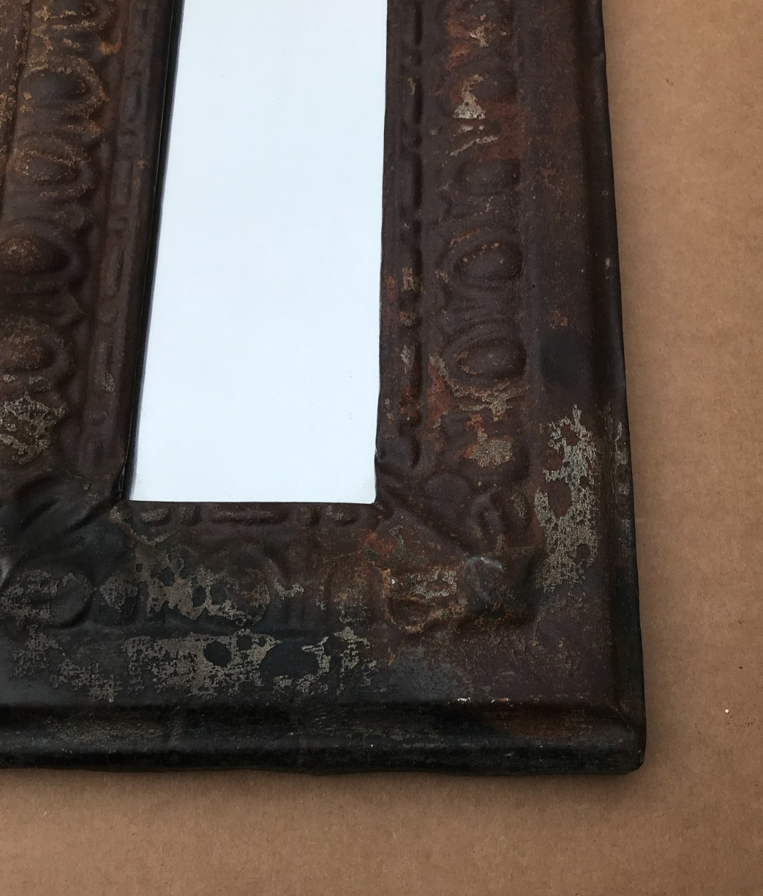 VTG Decorative Egg & Dart Salvaged Tin Ceiling 10x23 Rust Mirror Old 480-26B