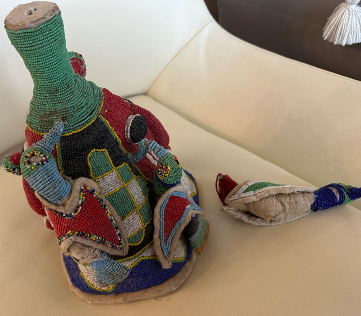 YORUBA BEAD COVERED BIRD HAT 16" 1900S