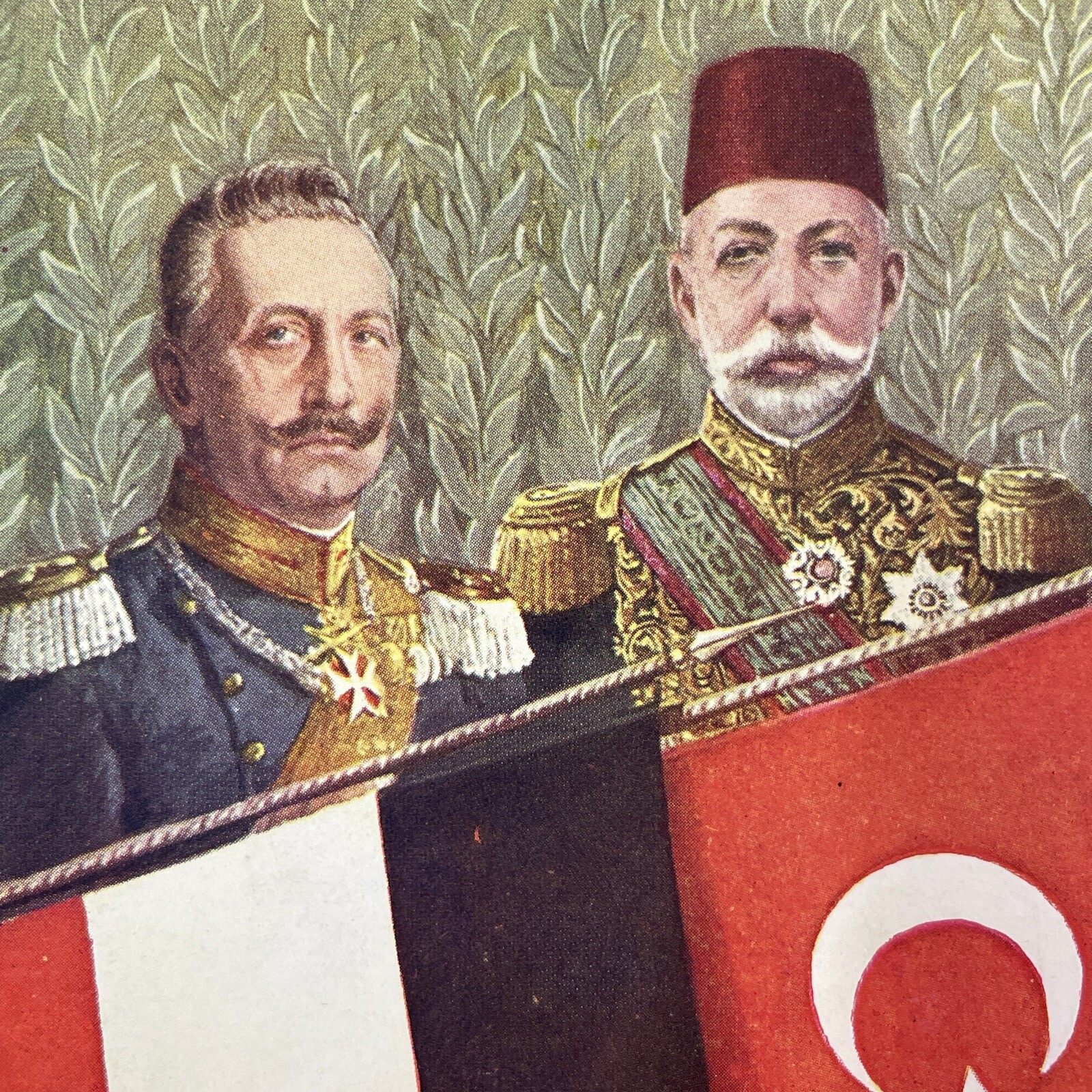 WW1 Germany Kaiser Wilhelm & Mehmed V Ottoman Postcard Antique c1918 Y14200