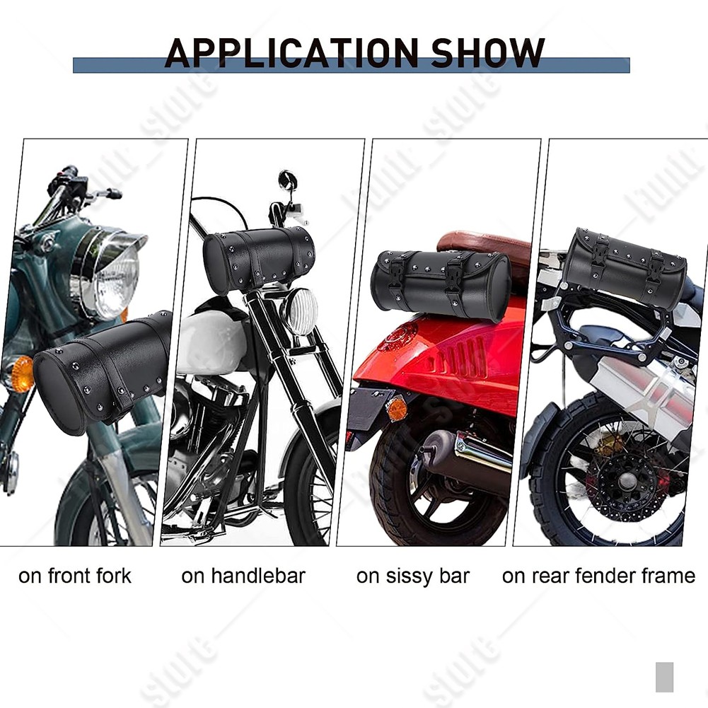 Motorcycle Front Fork Tool Bag Pouch Storage Luggage SaddleBag Leather Handlebar