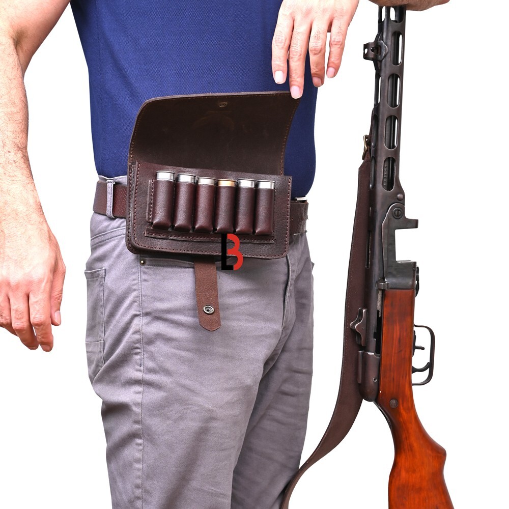 Leather Cartridge Holder 14 Rounds Ammo Wallet Pouch with Belt Loop Shotshell