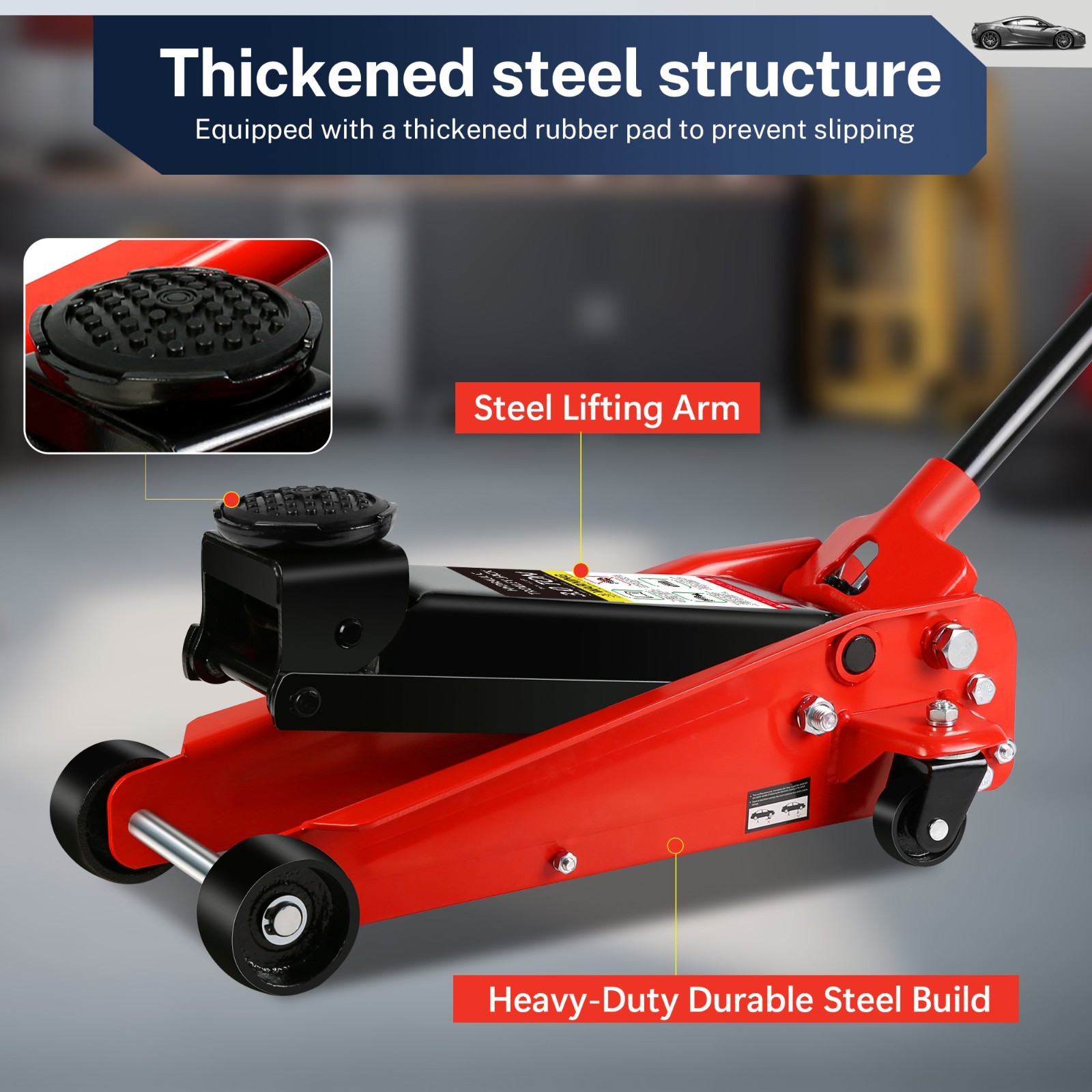 3 Ton Hydraulic Floor Jack with Single Quick Lift Piston Pump,Red