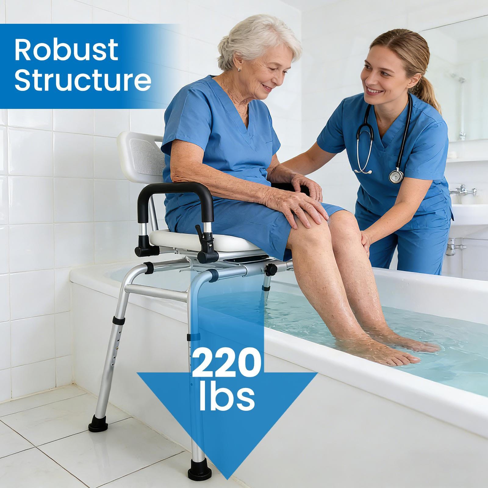 Sliding Tub Transfer Bench Shower Chair with 360° Swivel Seat